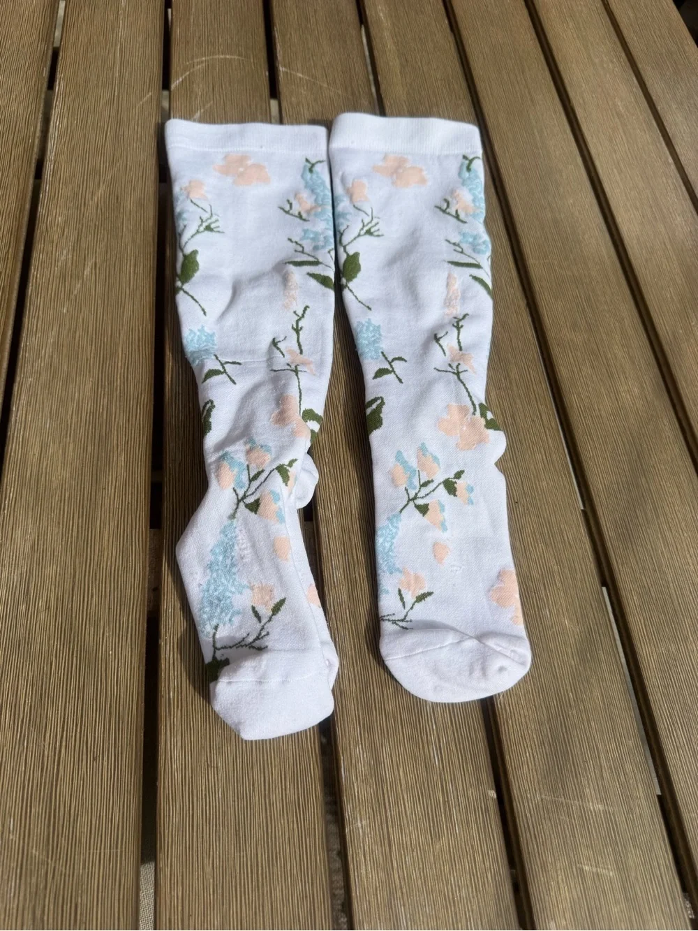 Floral Knee High Compression Socks XXL White Pink Blue Botanical Print